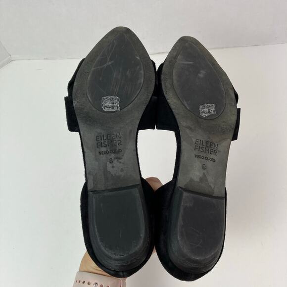 Eileen Fischer Sz 8 Fuller Suede d'Orsay Ballet Flats Black Office Preppy Comfy - Picture 14 of 16